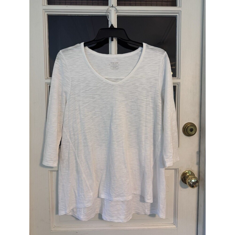Chico's White Ultimate Tee Hi-Lo T-shirt Relaxed V-neck Classic Sz 2 L/12 - Picture 4 of 6